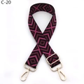 Adjustable geometric woven strap for shoulder bags with gold rotating hooks - Black Rose Red (C-20)