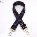 Detail of adjustable bag strap with purple diamond pattern and gold-tone lobster clasps - Black Purple (C-21)