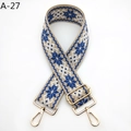 Détail de la sangle à motif flocon bleu avec mousquetons et boucle dorés - Khaki Bleu Roi (A-27)