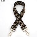 Close-up of diamond pattern woven bag strap with golden rotating lobster clasps - Silver Clasp / Black Dark Khaki (C-23)