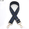 Close-up of adjustable woven strap with navy diamond pattern and gold metal hooks - Black Royal Blue (C-24)