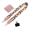 Detailliertes Set aus rosa geometrischem Gurt mit Mini-Tasche und Handy-Verbindung - Nr. 17 Dunkelgrau Rosa Raute + Rosa Leder