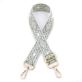 Adjustable grey-green diamond pattern embroidered shoulder strap with gold metal hooks - No.3 Matcha Green
