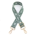 Detail of green and white geometric diamond woven bag strap with golden lobster clasps - No. 6 Green