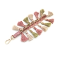 Boho-Taschenanhänger mit mehrfarbigen Quasten, gewebtem Seil und goldenem Karabinerverschluss - Goldschnalle / Rosa