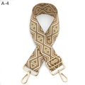 Macro view of adjustable wide fabric bag strap with golden ethnic geometric pattern - A-4 Brown
