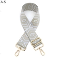 Detail of grey and gold geometric woven bag strap with adjustable metal lobster clasps - Silver Clasp / A-5 Gray Silver