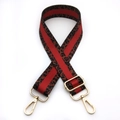 Detail of leopard print bag strap with red stripe and golden metal swivel hooks - Red