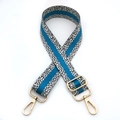 Bandoulière large ajustable léopard avec rayures bleues et fermoirs mousquetons dorés - Boucle Dorée / Bleu Lac