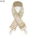 Detail of bohemian embroidered bag strap with beige geometric patterns and gold alloy buckles - A-12 Beige Khaki