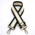 Adjustable wide replacement bag strap with black, white and gold metallic stripes - Black White Gold with Antique Bronze Buckle