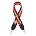 Detail of red leopard print bag strap with gold lurex stripe and metallic hooks - Red