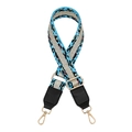 Detail of adjustable blue leopard print bag strap with gold metal buckles and black leather - No.9 Lake Blue