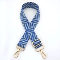 Adjustable woven shoulder strap with blue diamond pattern and golden metal hooks - No.5 Lake Blue