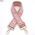 Detail of adjustable embroidered bag strap with geometric diamond patterns and gold buckles - Beige Deep Pink (S-5)
