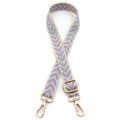 Close-up of adjustable cream strap with purple leaf embroidery and gold metal lobster clips - Light Purple