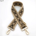 Close-up of geometric diamond pattern strap with golden metal lobster clasps and buckle - Khaki Coffee (S-7)