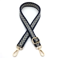 Tracolla jacquard regolabile da 2,5 cm con motivo a spina di pesce blu e grigio - Fibbia Oro / N. 2 Blu Lago con Bordo Blu