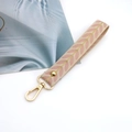 Pink leaf patterned fabric wrist strap keychain with gold rotating lobster clasp - Pink
