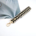 Beige leaf embroidery wristlet strap with gold clasp for keys and handbags - Gold Buckle / Black