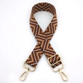 Close-up of adjustable woven shoulder strap with gold metal lobster clasps and brown chevron - No.12 Dark Brown