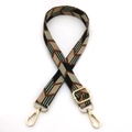 Detailed view of adjustable crossbody bag straps with geometric arrow pattern and gold hooks - No.10 Matcha Green Brown