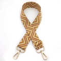 Close-up of geometric woven shoulder strap with gold metal hooks and adjustable buckle - No.14 Yellow
