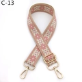 Detail of adjustable ethnic style pink geometric woven bag strap with gold metal hooks - C-13 Peach Pink