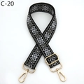 Detail of adjustable geometric jacquard bag strap with gold lobster clasps and hardware - C-20 Black Dark Gray