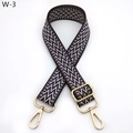 Detail of blue and brown woven bag strap with golden metal lobster clasps and buckle - Silver Clasp / Blue Coffee Zigzag (W-3)