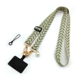 Adjustable beige phone strap with green leaf embroidery, pearl charm, and gold metal hooks - Gold Buckle + Hook Ring Rivet / Green