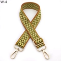 Close-up of ethnic woven replacement strap with yellow and green chevron pattern - Silver Clasp / Brown Green Zigzag (W-4)