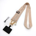 Detail of embroidered vine phone strap with gold hardware and pearl charm - Gold Buckle + Hook Ring Rivet / Pink