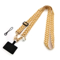 Embroidered leaf phone crossbody strap with pearl pendant and adjustable metal buckle - Gold Buckle + Hook Ring Rivet / Yellow