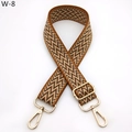 Detail of colorful woven shoulder strap with geometric patterns and gold metal buckles - Silver Clasp / Brown Gray Zigzag (W-8)
