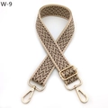 Adjustable wide shoulder strap with brown and beige wave pattern and gold metal hardware - Silver Clasp / Beige Coffee Zigzag (W-9)