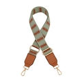 Macro detail of embroidered jacquard bag strap with rust-red pattern and gold hardware - Matcha Green With Brown Leather End
