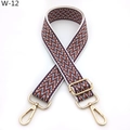 Close-up of ethnic woven bag strap with red and blue waves and golden metal hardware - Silver Clasp / White Wine Red (W-12)