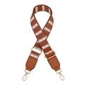 Ethnic style woven canvas bag strap with brown leather ends and gold metal hardware - Brown