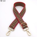 Detail of red and blue geometric wave woven shoulder strap with gold metal buckles - Silver Clasp / Red Green Zigzag (W-13)