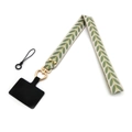 Cordino per cellulare ricamato con foglie, tessuto beige e gancio cuore dorato - Cinturino da Collo Verde Matcha (Chiusura Dorata)