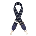 Detail view of navy blue gradient PU leather bag strap with wavy patterns and gold hooks - Blue