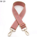Detail of colorful geometric woven shoulder strap with gold metal buckle and hooks - Silver Clasp / Pink Zigzag (W-19)