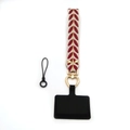 Embroidered leaf pattern wrist strap with gold heart carabiner and phone connector pad - Gold Buckle / Red Wrist Strap