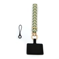 Leaf pattern phone wrist strap with golden heart clasp and fabric weaving detail - Gold Buckle / Matcha Green Wrist Strap