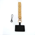 Leaf patterned cream and orange fabric phone wrist strap with heart shaped gold clasp - Gold Buckle / Yellow Wrist Strap