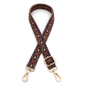 Detail of adjustable geometric diamond pattern bag strap with gold metal lobster clasps - No.6 Blue Orange Dark Khaki