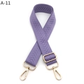 Detail of light purple woven shoulder strap with herringbone pattern and gold metal buckles - Silver Clasp / Purple