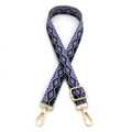 Adjustable geometric diamond woven shoulder strap with gold metal hooks and buckle - No.5 Black Lake Blue Purple