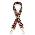 Close-up of adjustable ethnic style wide bag strap with arrow pattern and gold metal hooks - No.1 Blue Orange